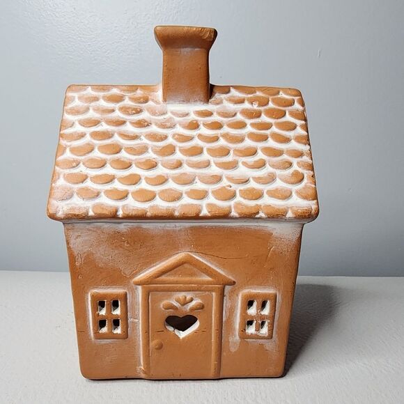 Terra Cotta Gingerbread House Tealight Holder - Picture 2 of 8